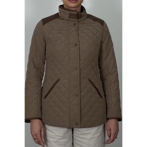 Lauren Ralph Lauren Tan Utility Jacket with Quilted Design and High Collar